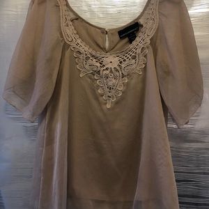 Nordstrom -Sheer Blouse w/ Hand Stitched Neckline